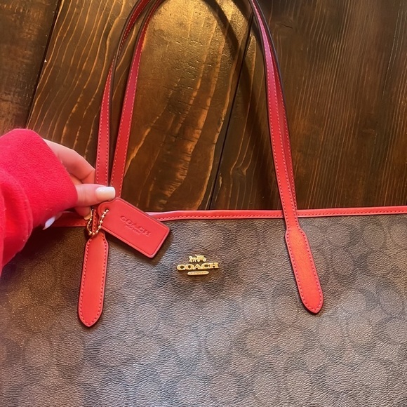 NWOT Coach City Tote Monogram with Red Leather Straps! - Picture 3 of 13